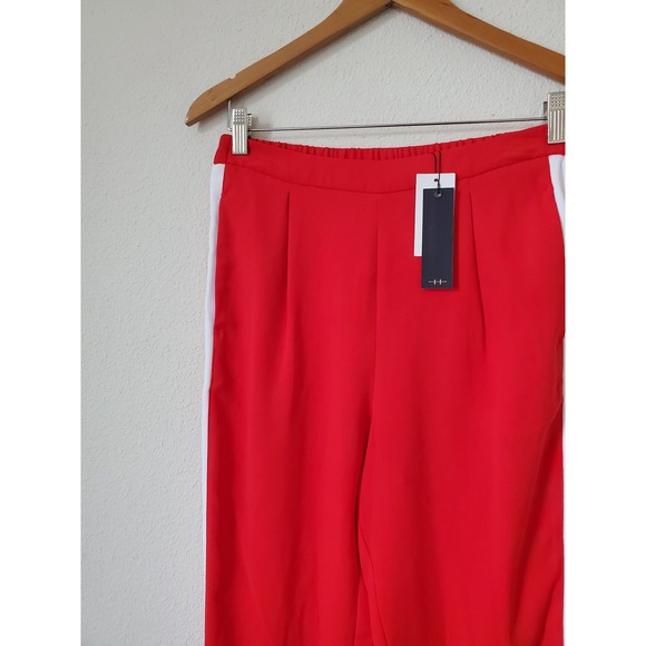 NWT Habitual Red Pants Women's Medium Elastic Waist Side Stripe Track Varsity - Picture 10 of 11